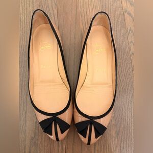 Christian Louboutin Beige Patent Leather Ballet Flats with Black Trim